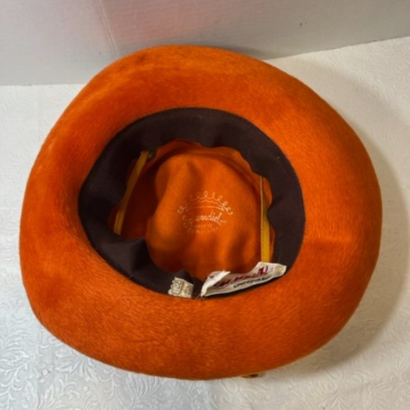 VTG Handmade Fur/Felt Apricot Orange Hat w/Grosgrain Ribbon Tied Thru Loops main image 6